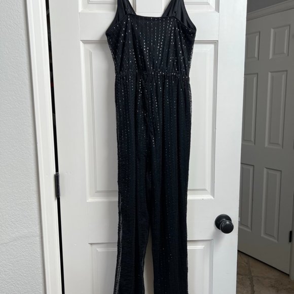 Metallic Dot Faux Wrap Cami Jumpsuit - Pitch Black (Sz Sm) - Picture 3 of 4